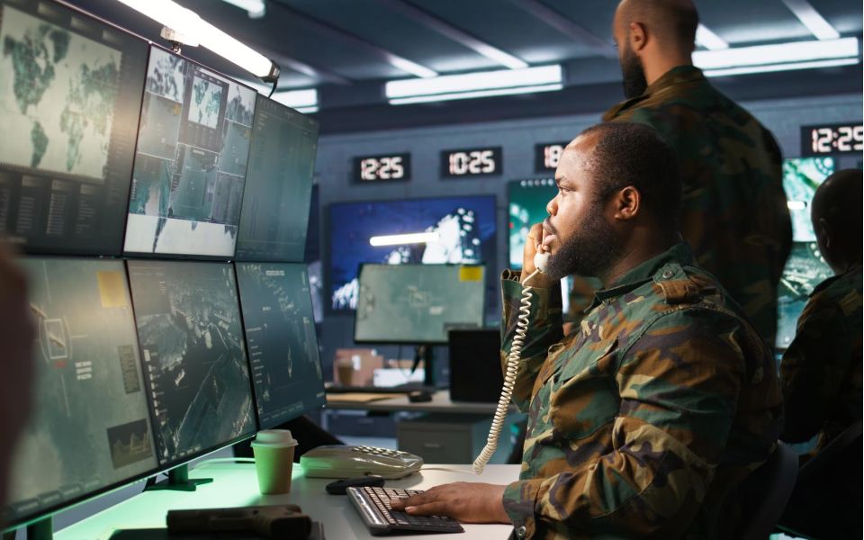military base, person on phone